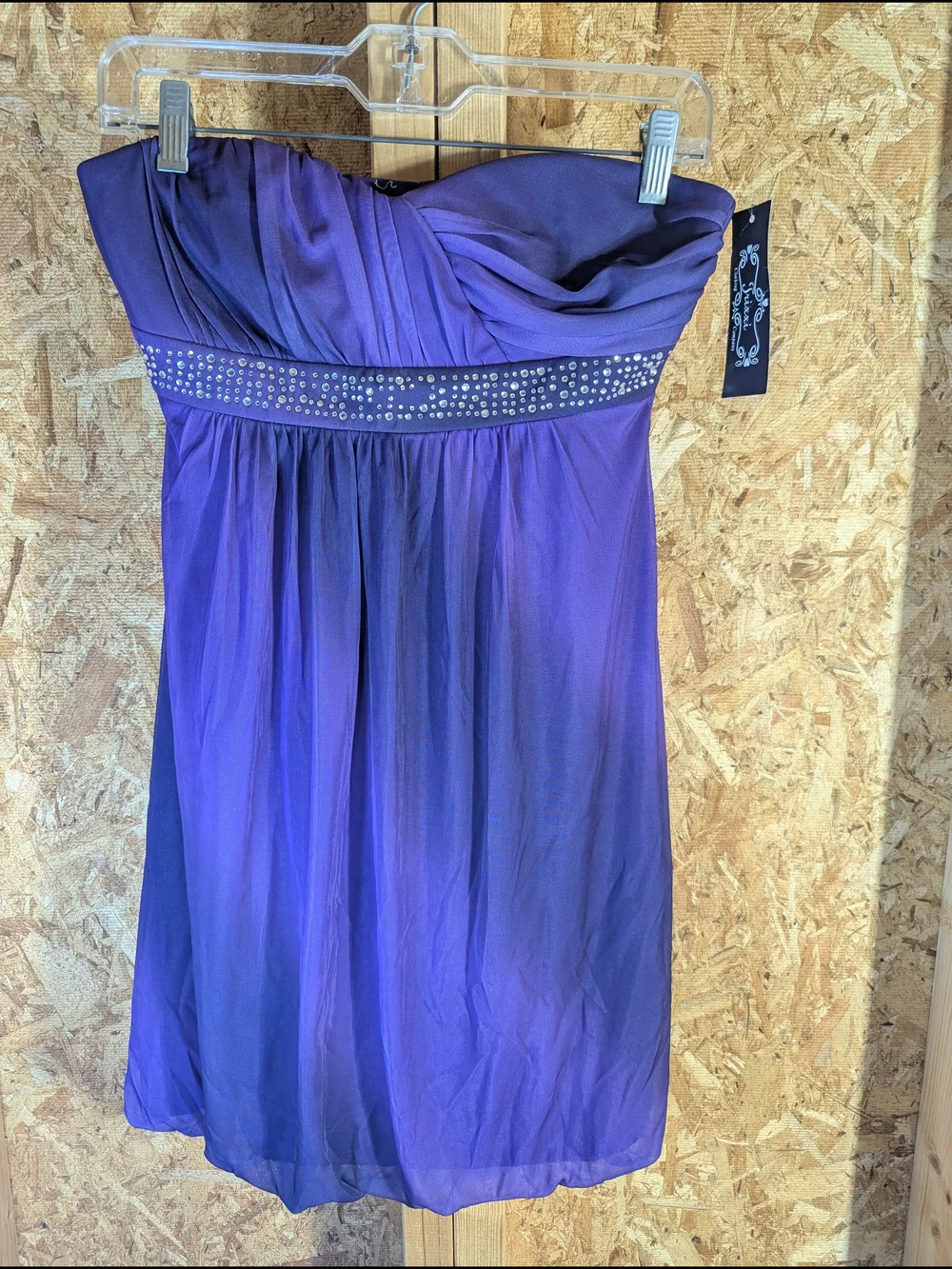 Trixxi Strapless Purple Party Dress with Rhinestone Waistband